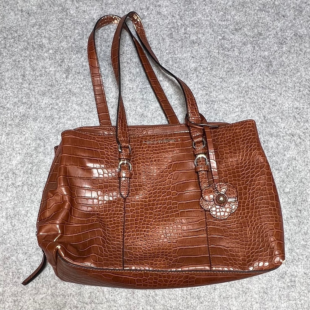 Dana Buchman Brown Croc Embossed Tote Bag Cognac Faux Leather Satchel